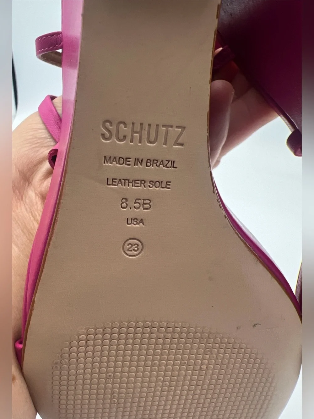 SCHUTZ Deonne Strappy Fuchsia Wedge Nappa Leather Sandals Ankle Strap Size 8.5B